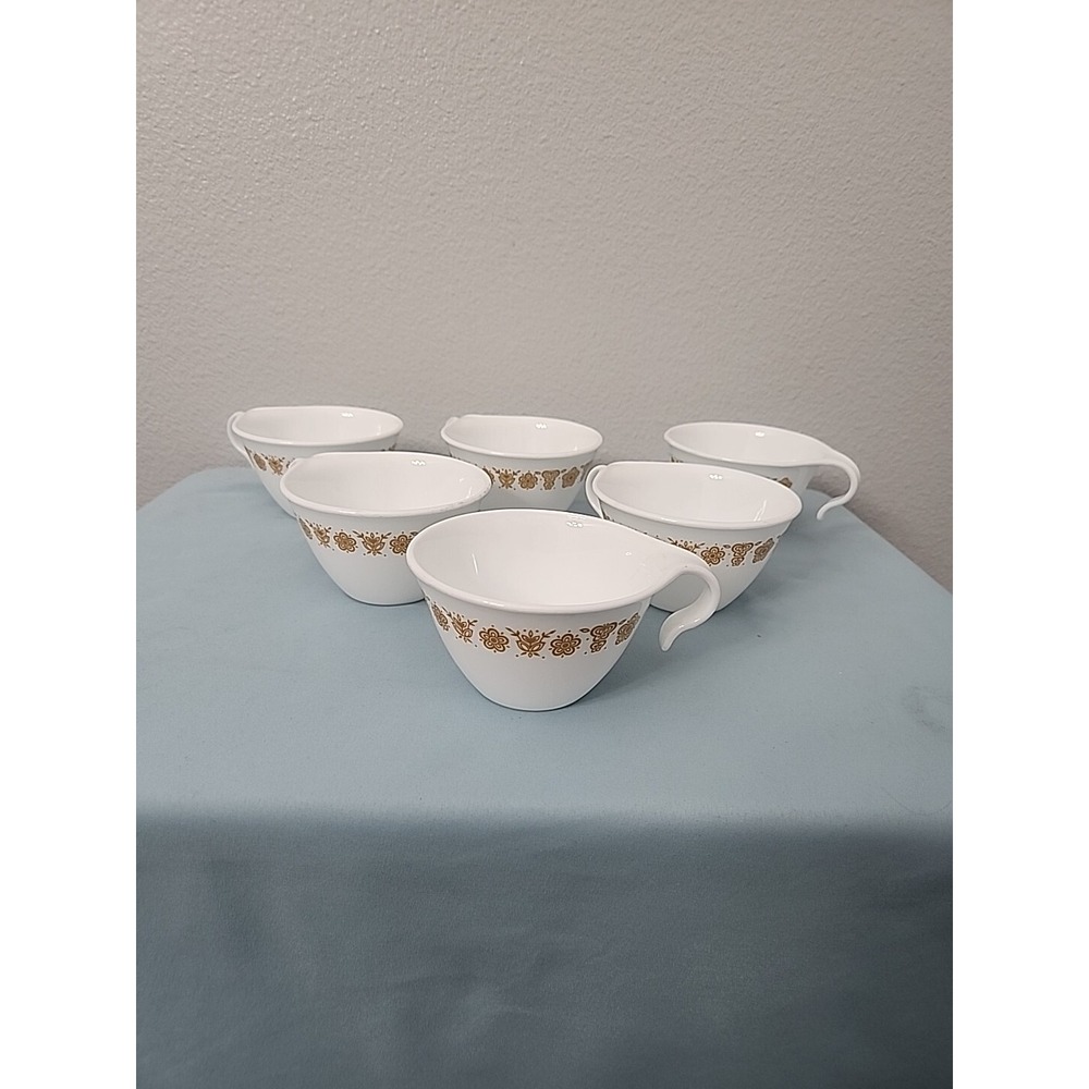 Set of 6 Vintage Corelle Butterfly Gold Hook Handle Coffee Tea Cups